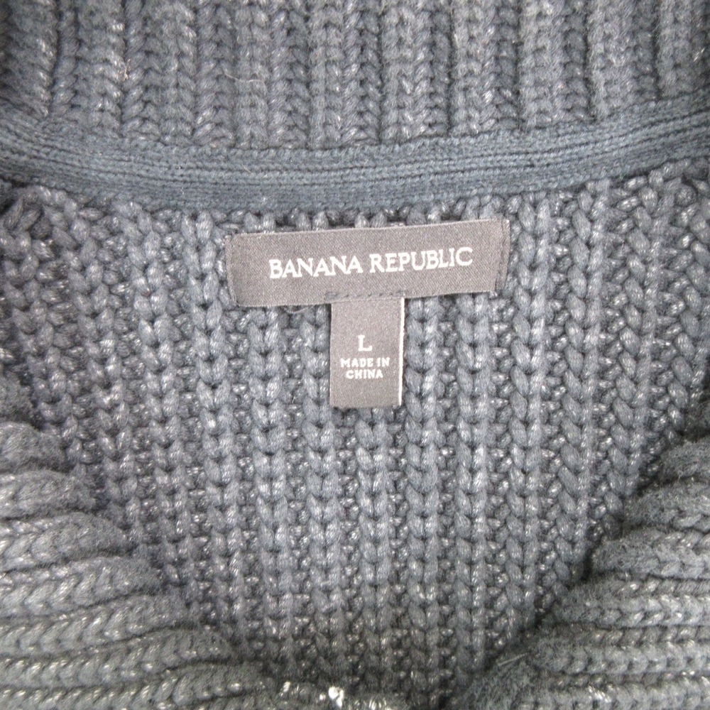 Banana Republic Men Sweater L Cardigan Black Button Front Ribbed Knit Collar - Picture 4 of 10